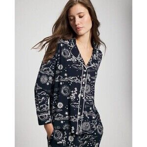 Soma Cool Nights Pajama Set Size Large Navy Celestial Moon Stars Long Sleeve PJs